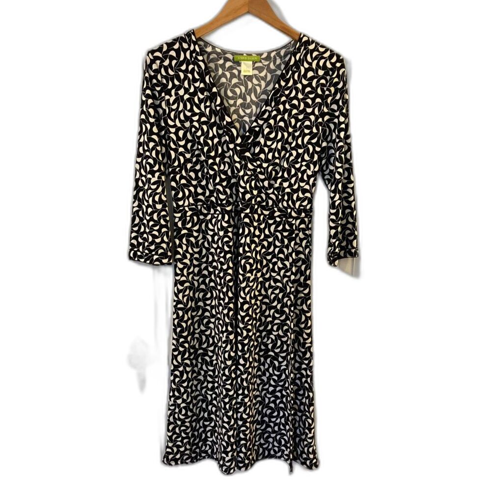Geometric patterned faux wrap dress